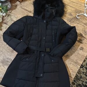 Michael Kors Black Puffer Jacket with Fur Trim